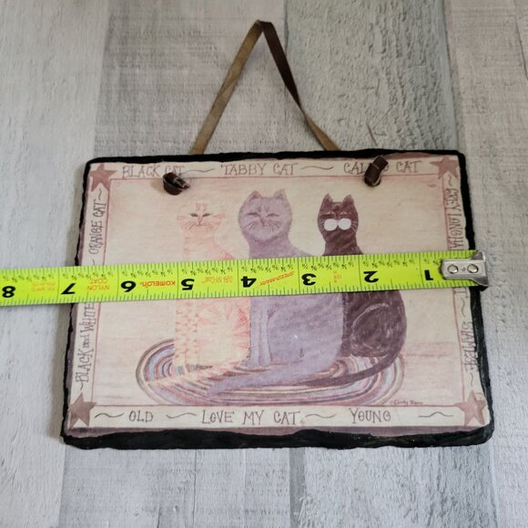 Cat-Themed Hanging Slate Decor With Leather Strap - Picture 5 of 7